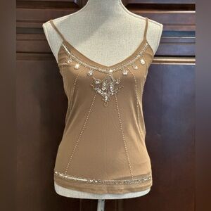Temt brown sequin adjustable strap tank top size small